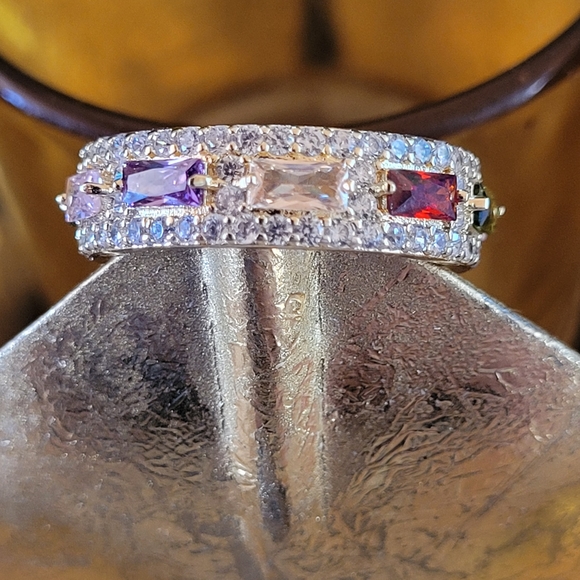 Gold plated multi color stone ring size 9 - Picture 3 of 4